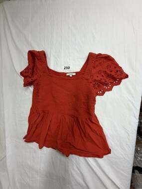 Madewell Eyelet-Sleeve Lucie Smocked Peplum Top Orange Size M